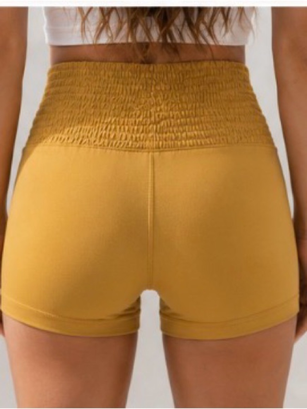 Aerie OFFLINE Real Me High Rise Biker Shorts Mustard Gold NWOT - Picture 3 of 4